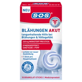SOS Acute Bloating - 10 To-Go Sticks with Simeticon & PVPP - Oral Soluble with Strawberry Flavour - Support for Bloating & Bloating - Practical Format for on the Go