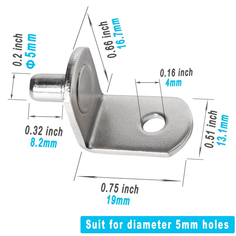 SDTWZW 5mm Shelf Pegs L-Shaped Cabinet Support Pins Bracket Style