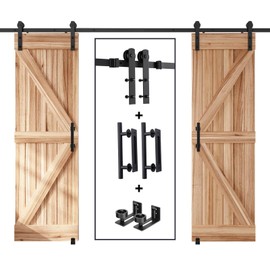 EaseLife 10 FT Double Sliding Barn Door Track and Handle Hardware Kit,Straight Pulley,Slide Smoothly Quietly,Easy Install (10FT Track Kit for 27"~30" Wide Double Door)