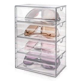Acrylic Sunglasses Organizer for Extra Large Sunglasses, Sunspecs Holder Display Stand with 4 Drawers, Eyewear Organizer Storage Compatible with Rayban RB4098 RB4191 Persol PO3328S PO3311S