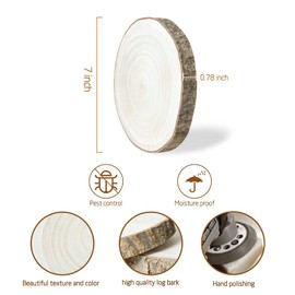 OBTANIM 5 Pcs Natural Wood Slices 6-7 Inch Large Unfinished Round Wooden Circles with Tree Bark for Table Centerpieces DIY Painting Crafts Wedding Christmas Ornaments