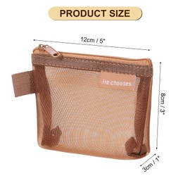 sourcing map Mini Zipper Mesh Bag 3" x 5", 5 Pcs Nylon Small Makeup Zipper Mesh Pouch Cosmetic Case Mesh Storage Bags for Earphone, Credit Card, Brown