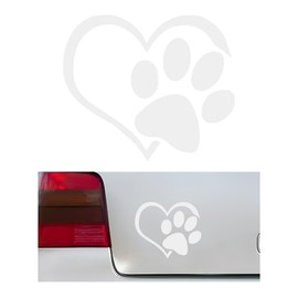SHMZK Pet Dog Paw Print Car Decal, 4.6"×3.7" Love Heart Dog Paw Car Sticker, Waterproof Cute Pet Puppy Paw Print Decal for Auto Window Bumper Laptops, Car Decorative Sticker Accessories (White)