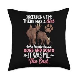 Dogs Goats Farm Animals Farmer Dog Lover Gifts A Girl Loved Dogs and Goats Farm Animals Female Farmer Throw Pillow, 18x18, Multicolor