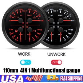 MAIMEIMI 110mm 4IN 1 Gauge Fuel Level 240-33ohms Water Temp ℉ Oil Pressure PSI Voltmeter
