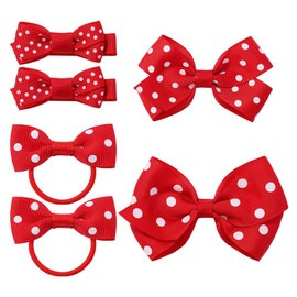 Hair Clips with Polka Dot Bows for Baby Girls - Barrettes and Pins BBG54 (B2-Red)