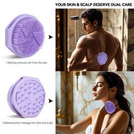 Dual-Sided Silicone Body Scrubber,2-in-1 Silicone Loofah for Shower Exfoliating Body Brush Buffer Scrubber for Men and Women for All Skin,Scalp Massager Lather Well＆Easy to Clean (Purple)