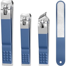 Premium Toenail Clipper Set - Nail Clippers for Men & Women - 4 PCS Set - Ultra Sharp Nail Clippers for Adult - Black Handle Manicure - Color: Blue