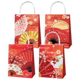 Pack of 12 Folding Fans Party Bags with Handles, Japanese Folding Fans Birthday Decorations Party Favours Folding Fans Gift Bags Candy Bags Goodie Bags Treat Bags