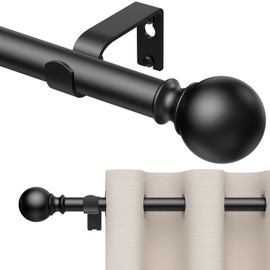 Curtain Rods 211 Inch for Window 200 Inch, Adjustable Length Heavy Duty Decorative Finials Diameter 7/8 inch Black 16 ft