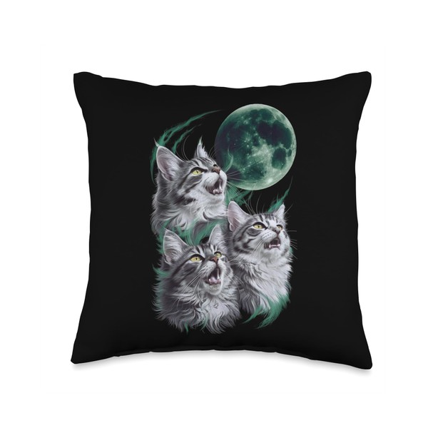 Three Maine Coons Howling at the Moon, 3 Hungry Cats