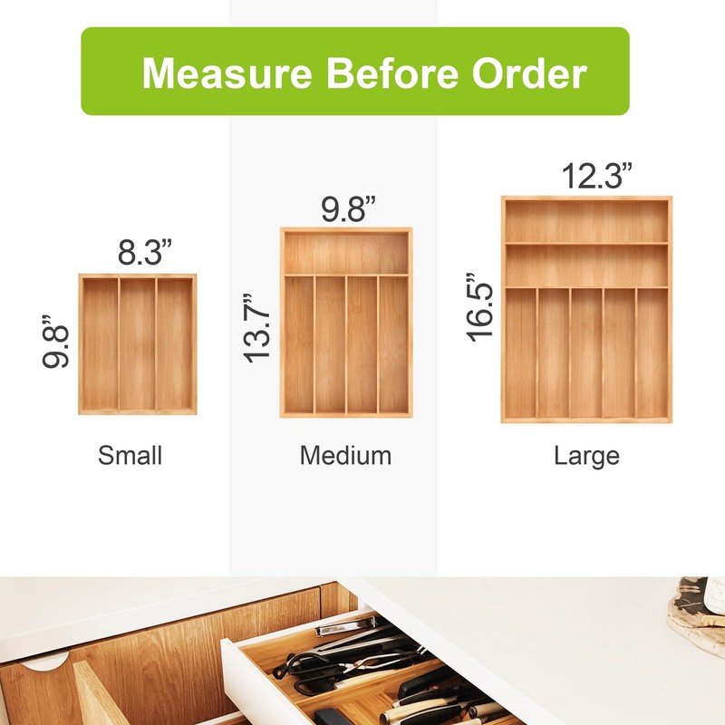 Unibambou Bamboo Utensil Drawer Organizer, Kitchen Organizer for Flatware Cutlery,