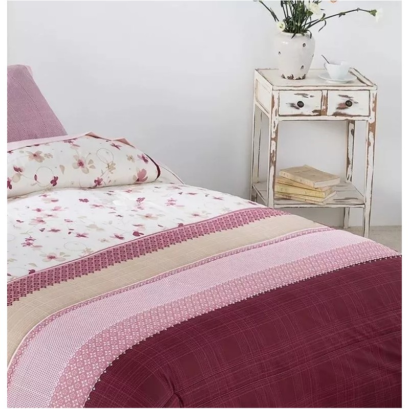 Competition Edredón Debora Individual C/sábanas 7 Pzas., Algodón Color Burgundy