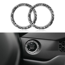 QZTYTY 2PCS Car Engine Start Stop Decoration Ring, Car Start Button Cover, Push to Start Button Start Engine Ring, Car Accessories Push Start Button Ignition Ring for Women (Brilliant Black, 2PCS)