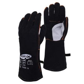 TOPDC Fireplace Gloves 14 Inches Welding Gloves Fire/Heat Resistant Leather Durable & Flexible for Wood Stove Fire Pit Campfire Grill BBQ Oven Mig/Stick Welding Furnace Handling - Christmas Gift, L