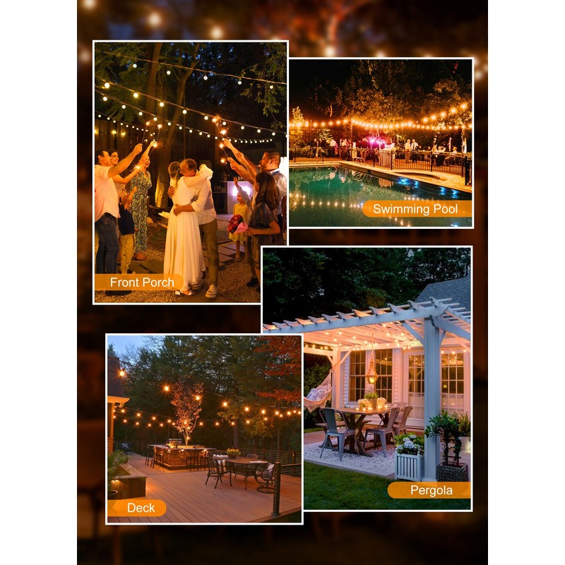 Brightown Outdoor String Lights, 50FT 25 G40 Bulbs Shatterproof Patio