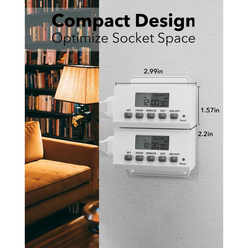 BN-LINK Indoor Digital Timer Outlet,24 Hour Light Timer Easy Programmable,Mini