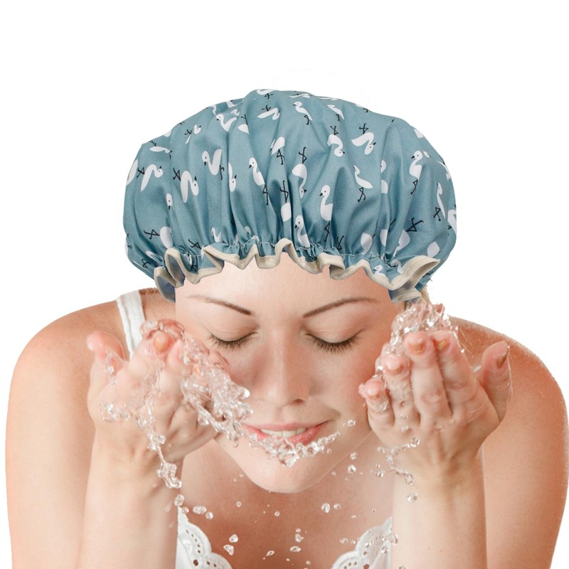 Shower Cap for Women, Elastic Band Waterproof Plastic Shower Cap,