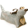 Enigma Supplies Grey Graphite Ceramic Dachshund with Wooden Messaging Heart