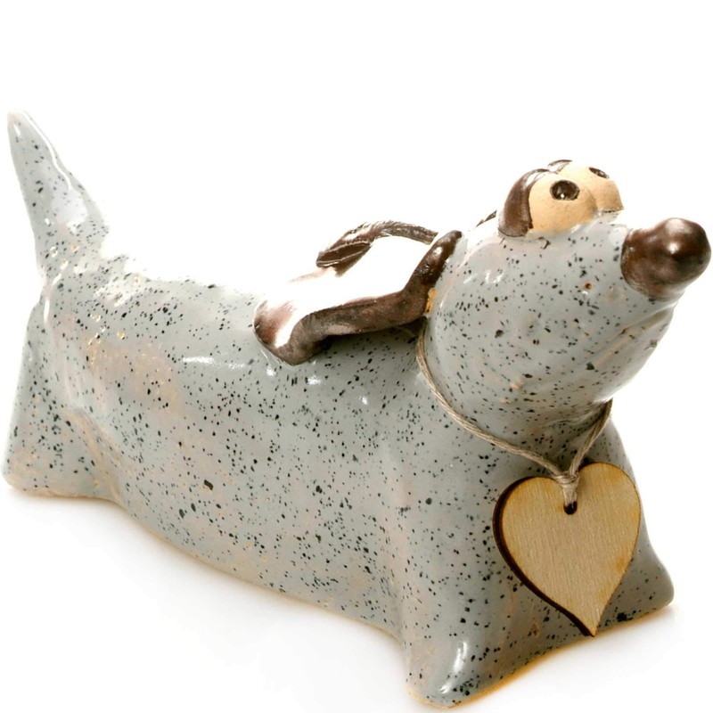 Enigma Supplies Grey Graphite Ceramic Dachshund with Wooden Messaging Heart