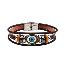 MiniJewelry Evil Eye Hamsa Eye of Fatima Snap Closure Braided Leather Bracelet Men Sister Daughter Boyfriend Husband Girls Birthday Women