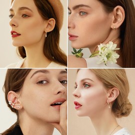 ALEXCRAFT Dangle Small Gold Hoop Earrings Set for Women CZ Huggie Cartilage Stud Earrings Multiple Piercings Jewelry