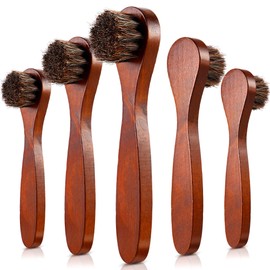 Jovitec 5 Pack Shoe Shine Brush Dauber Polish Applicator Brush Horsehair Wooden Care Shine Polish Handle Clean Dauber for Boot Bag Garment Furniture(Brown)