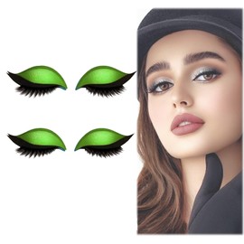 Lazy Eye Shadow Eyelash Patch, Convenient Eyeshadow Eyelash Patches, 3-in-1 Self-Adhesive Reusable Fast Eye Makeup Stickers with False Lashes, Shadow, Eyeliner, for Party, Prom (Green,2 Pairs)