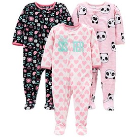 Simple Joys by Carter's Girls' 3-Pack Loose Fit Flame Resistant Fleece Footed Pajamas, Sister/Panda/Floral, 18 Months