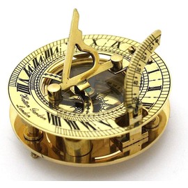 Nautical Solid Brass sundial compass With Solid Brown Wooden Box
