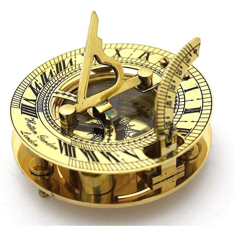 Nautical Solid Brass sundial compass With Solid Brown Wooden Box