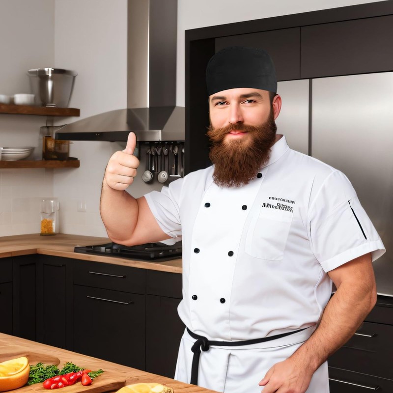 Black Chef Hat Unisex Cap Adjustable Cooking Headgear with Ties,Black