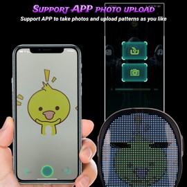 Bewinner Máscara LED Control de Gestos para Disfraces de Halloween, Cubierta Facial Iluminada con Control de Aplicación Bluetooth, Máscara Transformadora para Fiesta de Festival