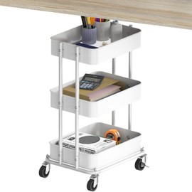 SIMPLE HOUSEWARE Simple Houseware 3-Tier 24" Height Compact Metal Utility Rolling Cart, Under Desk Storage for Home, Office, or Kitchen, White