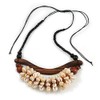 Avalaya Statement Sea Shell, Brown Wood Bead Black Cotton Cord