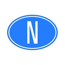 Norway Oval Sticker - Decal - Die Cut - Country Code N - Blue 1.50" x 1.05"