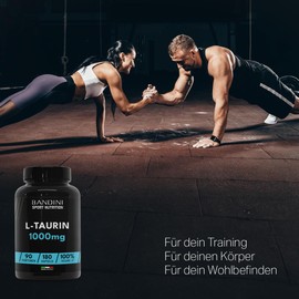 Bandini® L Taurine Capsules 1000 mg per Day, 180 Vegan Capsules for Sports & Fitness, L-Taurine Amino Acid Pre & Post Workout Booster, No Caffeine, Micronutrients, Taurine Amino Acid, For 3 Months