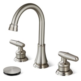 Cinwiny 8 Inch Widespread Bathroom Sink Faucet Deck Mounted 3 Hole Lavatory Basin Mixer Tap 2 Handle 360 Degree Swivel Spout with Pop Up Drain,Brushed Nickel