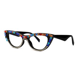 VOOGLAM Rhinestone Cat Eye Blue Light Glasses for Women Cute Computer Office Anti Eyestrain Dry Eyes Clear Cathleen VFP0179-04