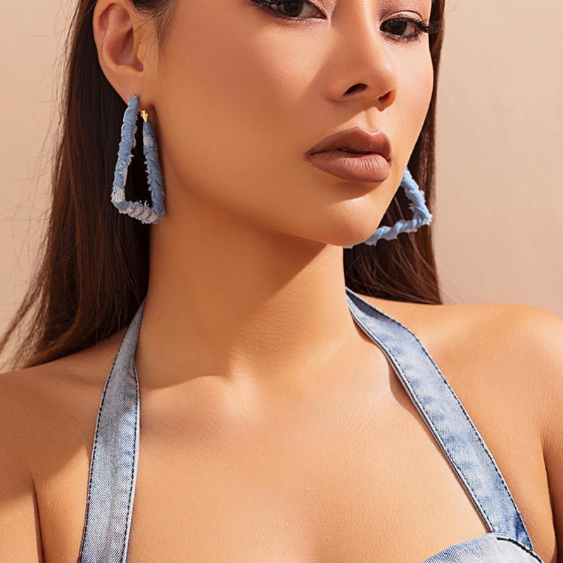 Denim Large Hoop Earrings Cool Jeans Punk Earrings Dennim Geometric