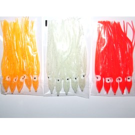 FFT SUPER CATCH LUMO, RED, ORANGE SPARKLE SQUID MUPPET LURES 12cm x 15 BOAT WRECK NORWAY BASS COD SEA FISHING