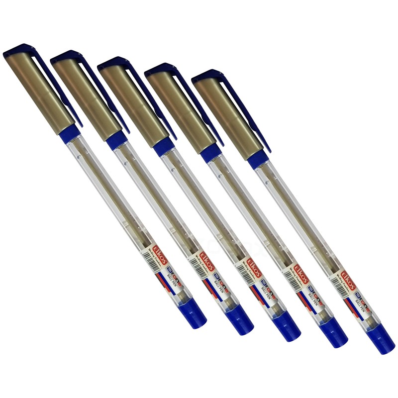 ELKOS BLUE Ballpoint Pens, 0.7mm Fine Point, Pack of 5,