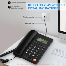 POKYGO Teléfono Alámbrico De Casa,Teléfono Fijo Marcación Rápida de un Toque，con Memorias Directas y Indirectas, 2 Niveles de Timbre, Identificador de Llamadas,Adecuado para hogar, Hotel, Oficina ﻿