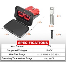 GZSH Anderson Plug 2PCS 175A Quick Connect Wire Connectors with Mount and Cap 4-1/0 AWG Battery Quick Disconnect 12V-36V Battery Quick Connect Waterproof SB175 for Car RV Trunk Boat Winch