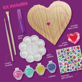 Paint Your Own Wooden Kids Heart Treasure Box Kit - Basket Stuffers - Art Kits for Toddler Girl - Arts and Craft Gifts for Ages 4-6 Year Old Girls - DIY Jewelry Box Toys - Crafts Painting Gift