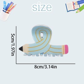 Funny Pencil Hair Clips for Women Blue Pencil Hair Claw Clips for Thick Thin Teacher Claw Clip Teacher Appreciation Party Gift Back to School Cute Barrettes Medium Pencil Hair Accessories 1Pcs