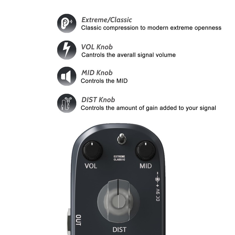 AZOR Heavy Metal Distortion Guitar Pedal Effect 3 Modes Controls