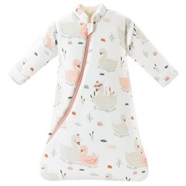 Chilsuessy Baby Sleeping Bag Winter Removable Sleeves Warm Lined 3.5 Tog Winter Sleeping Bags Boys Girls Sleeping Bag for Toddlers from 6 Months to 6 Years, Beautiful Swan, L (90-105 cm)