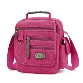 Sunsomen Men bag Canvas Shoulder Bag Small Messenger Crossbody Bag Work Bag Vintage Multi-function (Rose red)