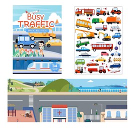 Fun Traffic Jelly Stickers for Kids - Cute Stickers are Removable and Reusable Waterproof Fluffy Toddler Vehicle Educational Sensory Learning Toys Suitable for Children's Room, Bedroom, Living Room